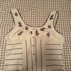 Free People Cream and Black Floral Crop Top